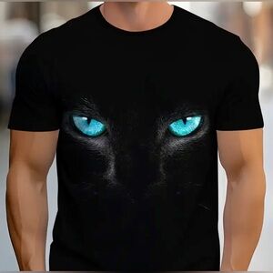Men’s novelty cat eye print rayon T-shirt.Size 3XL. Pit to pit 24”, length 29”.
